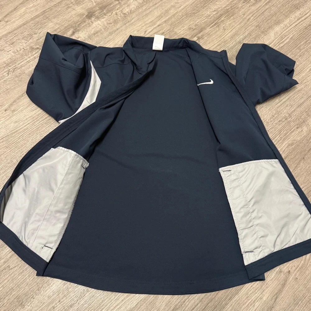 Nike Mens Full Zip Track Jacket Navy Blue White Swoosh Size M Windbreaker Warmup